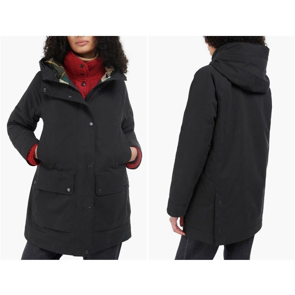 Barbour Women's Black Special Winter Beadnell Waterproof Hooded Jacket Size 2X